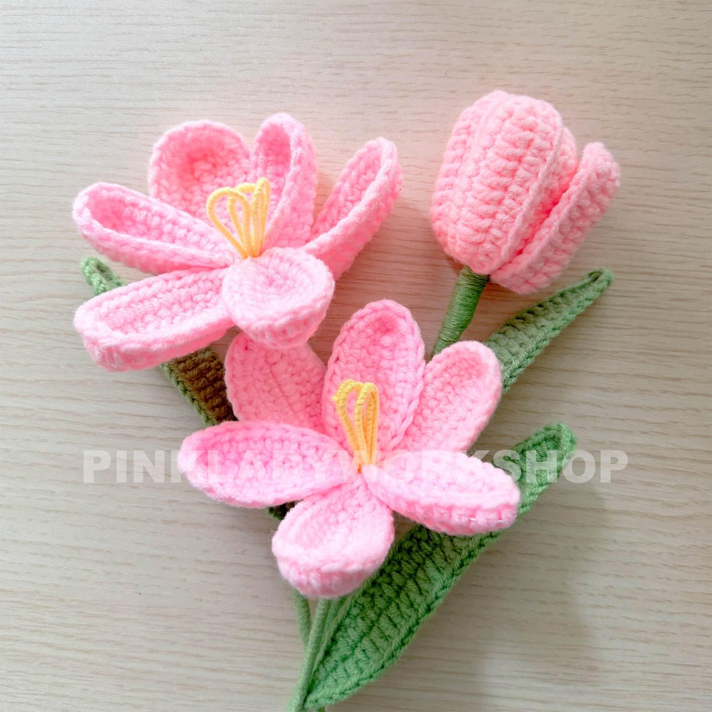 Handmade Crochet Tulip Flower Stems (no vase) | Pink | Bouquet | Gift for Mom Girlfriend Teacher | Artificial Plant | Flowers Arrangement
