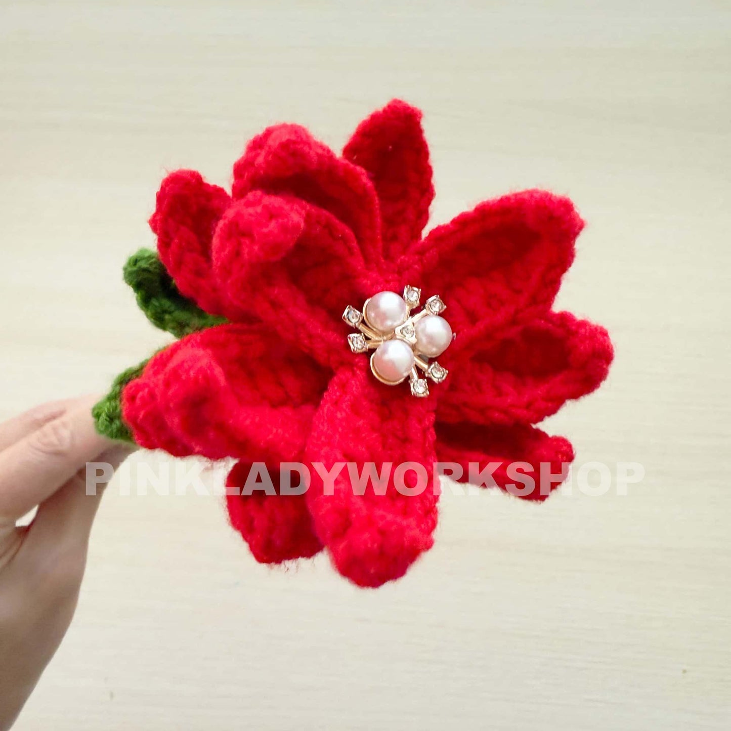 Crochet Poinsettia Stem: Handmade Christmas Flower Decor