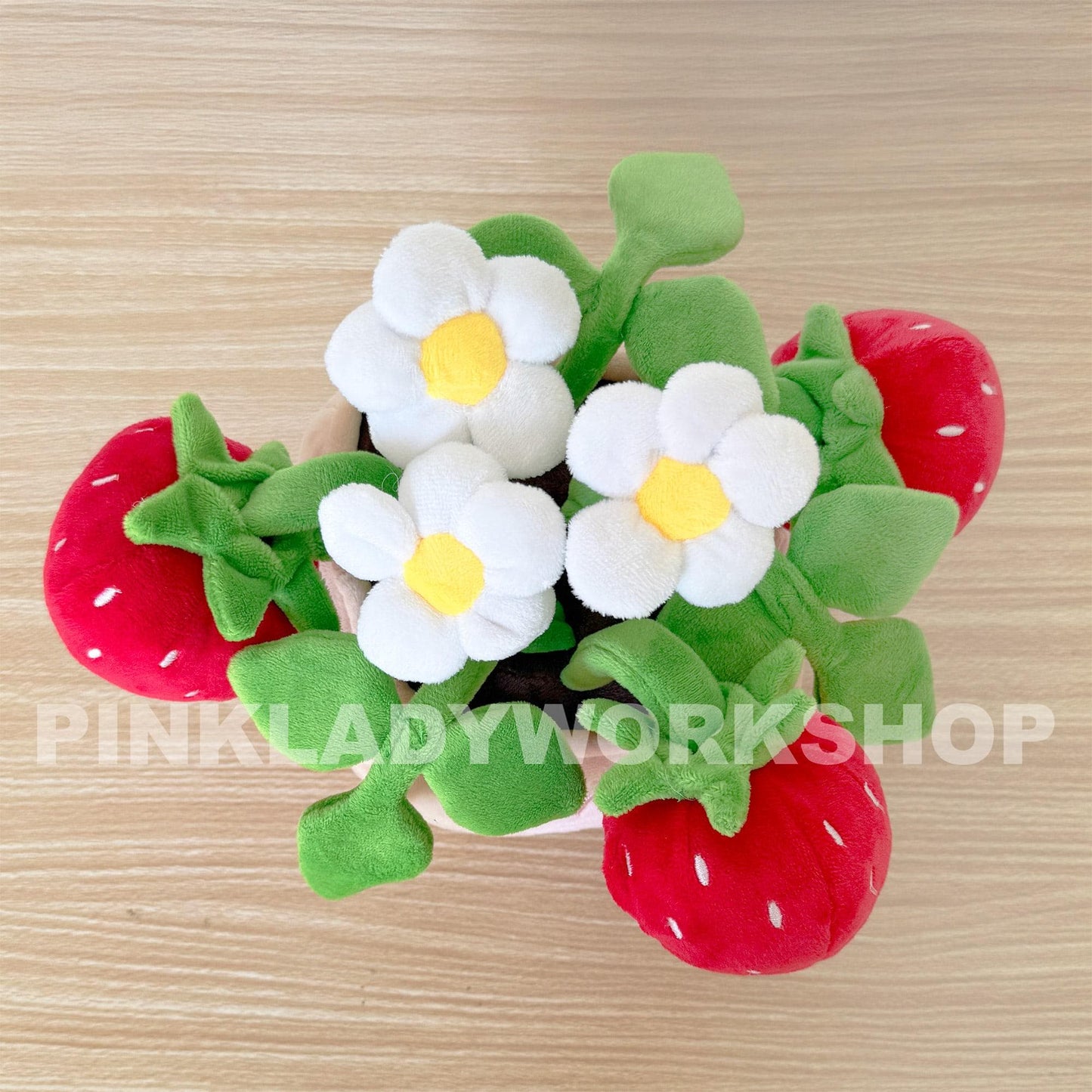 PinkLadyWorkshop Exclusive Pink Tulip | Daisy | Strawberry Pot Plush Toy: Stuffed Flower Bouquet