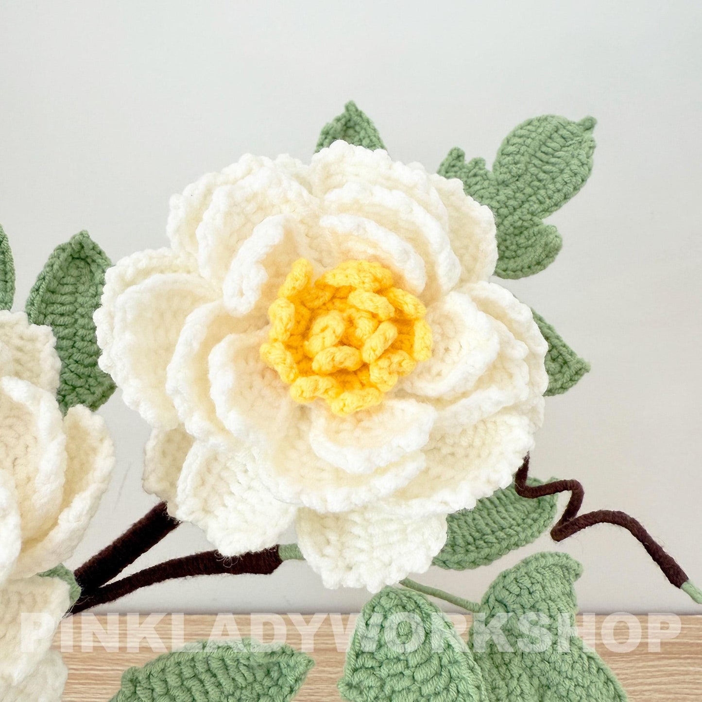 Handmade Crochet Peony Flower Bonsai Tree Pot: Cotton Yarn Home Decor | Pink | White