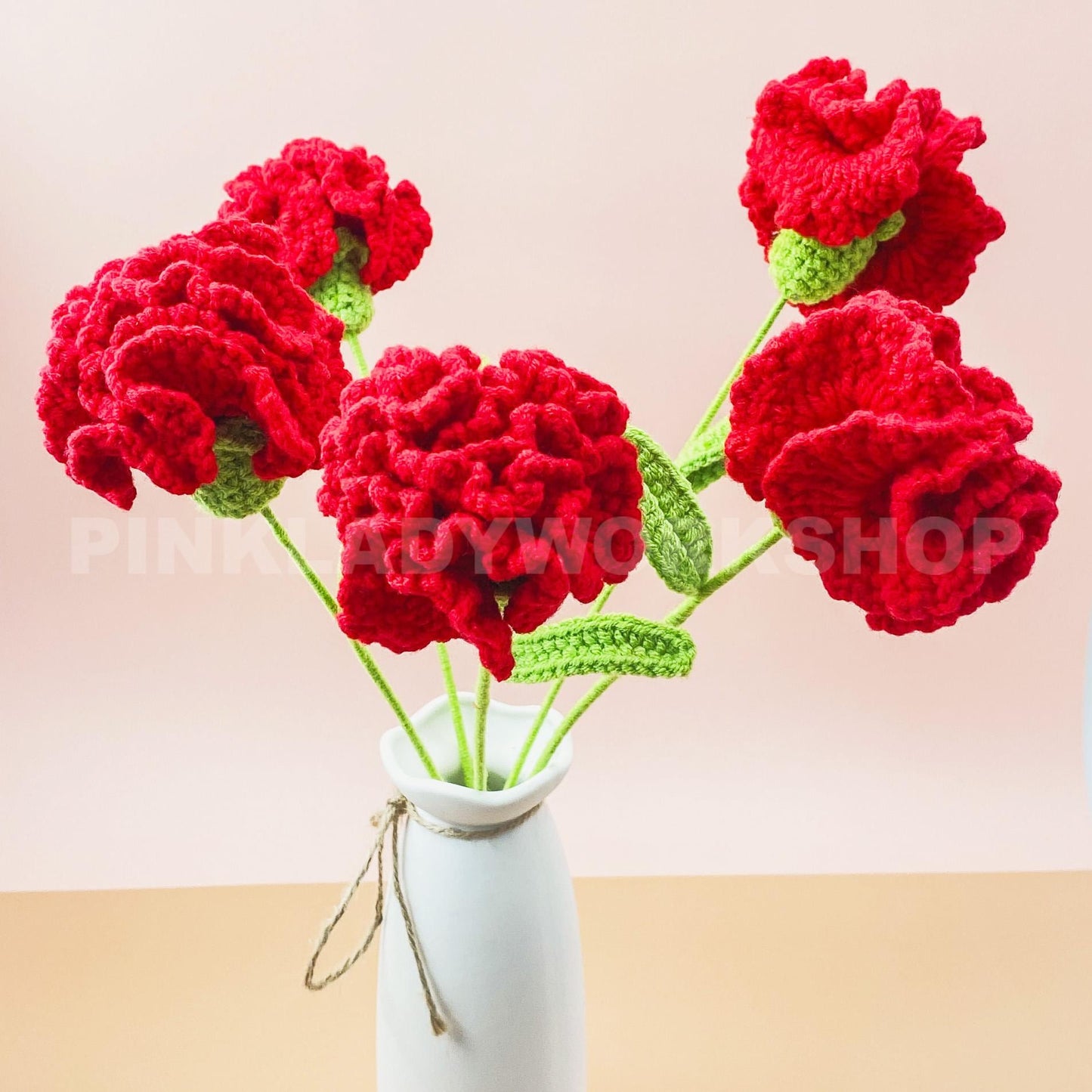 Handmade Crochet Carnation Flower Stems | Red | White| Home Decor Bouquet | Gift for Mom Girlfriend | Artificial Plant | Flowers Arrangement