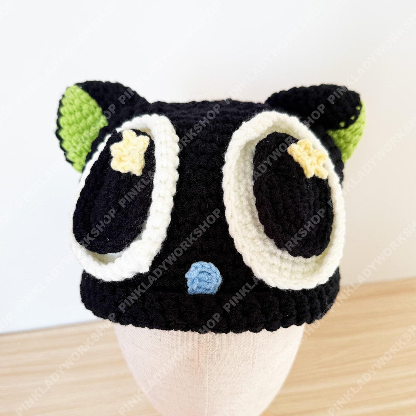 Crochet Black Cat Hat | Handmade Kawaii Cat Beanie with Big Eyes | Cute Animal Knit Hat | Whimsical Gift