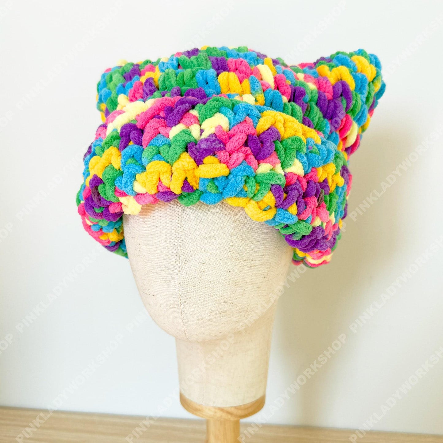 Colorful Crochet Cat Hat | Handmade Chunky Yarn Kitty Beanie | Rainbow Cat Ear Hat | Cute Winter Gift