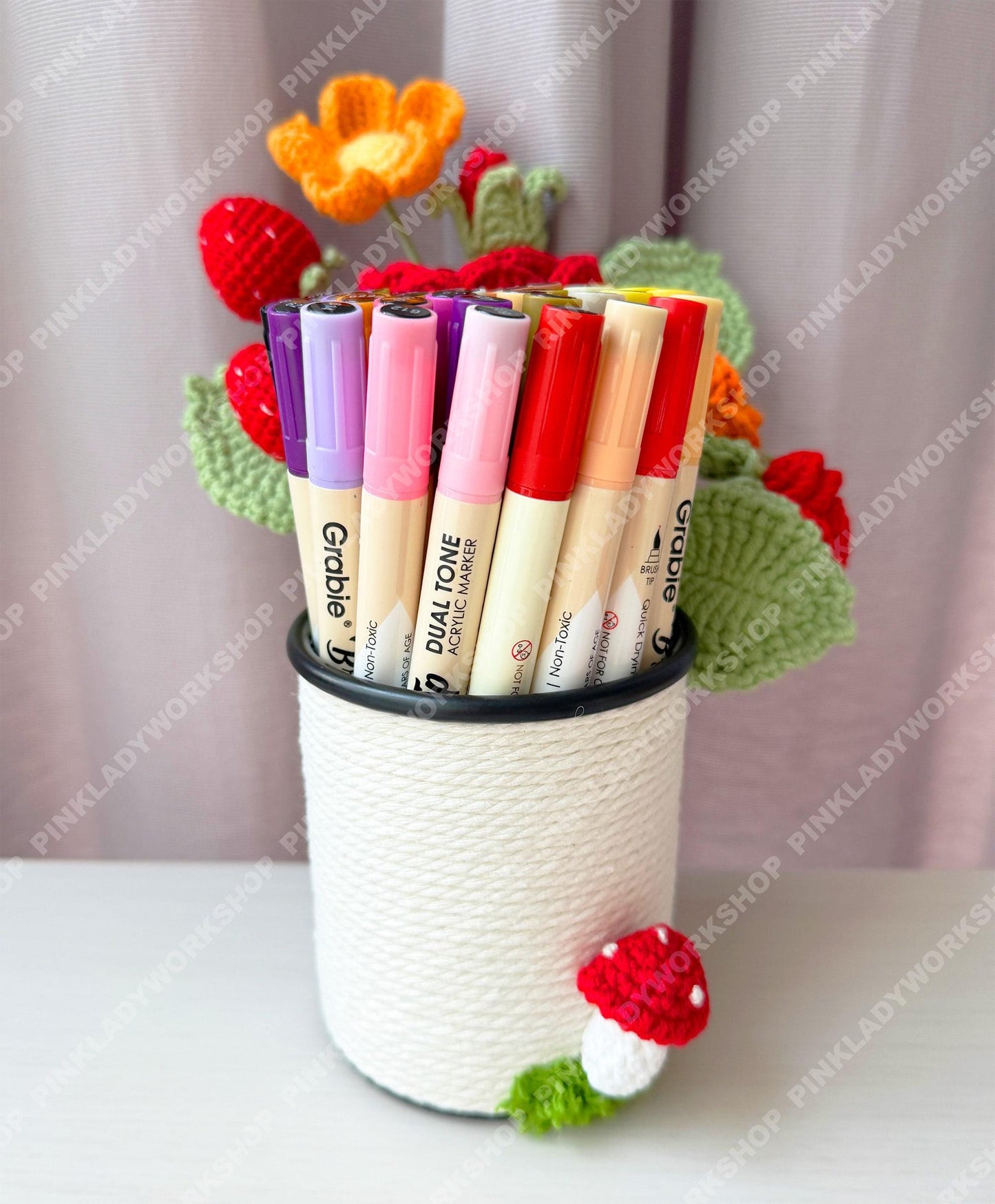 Crochet Flower Pen Holder | Handmade Yarn Desk Organizer