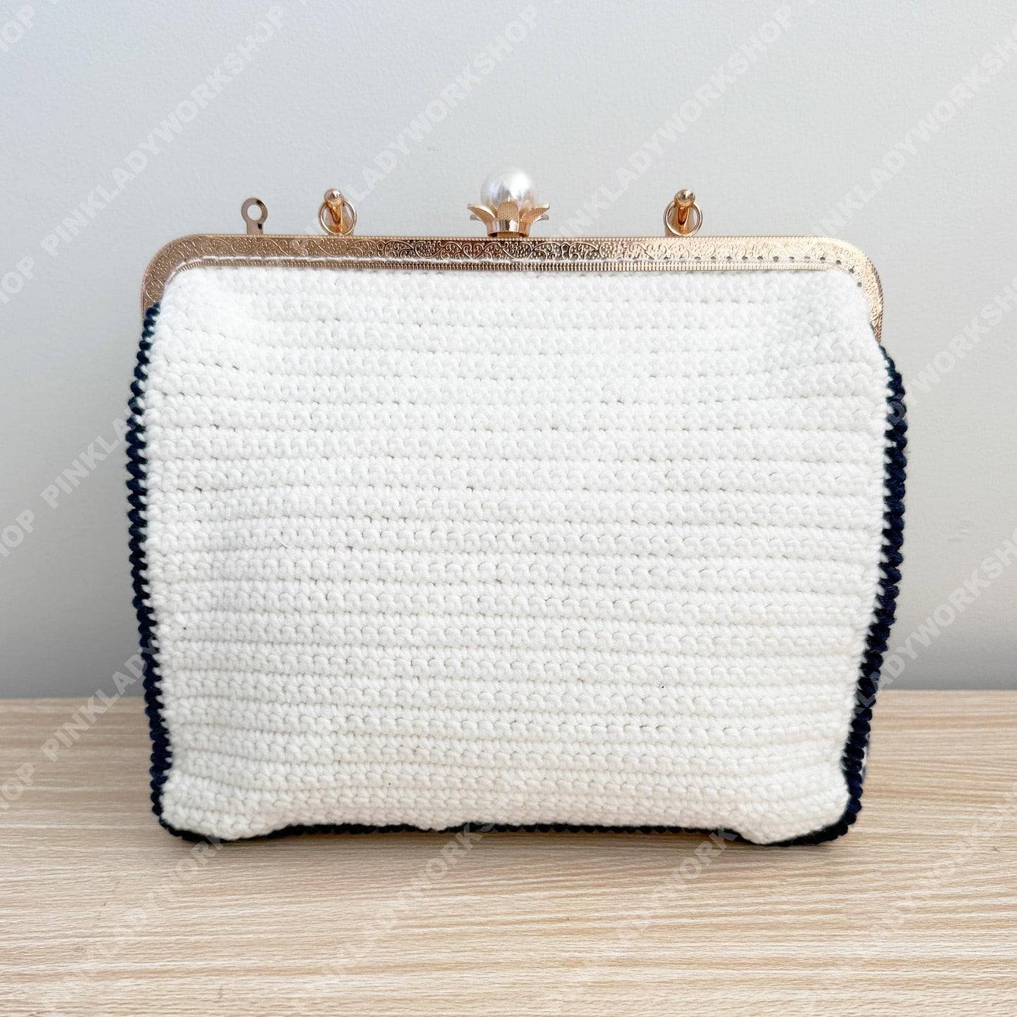 Crochet Peony Clutch Bag | Handmade Floral Purse with Pearl Handle | Elegant Vintage Handbag | Wedding Guest Bag | Blue Flower Clutch