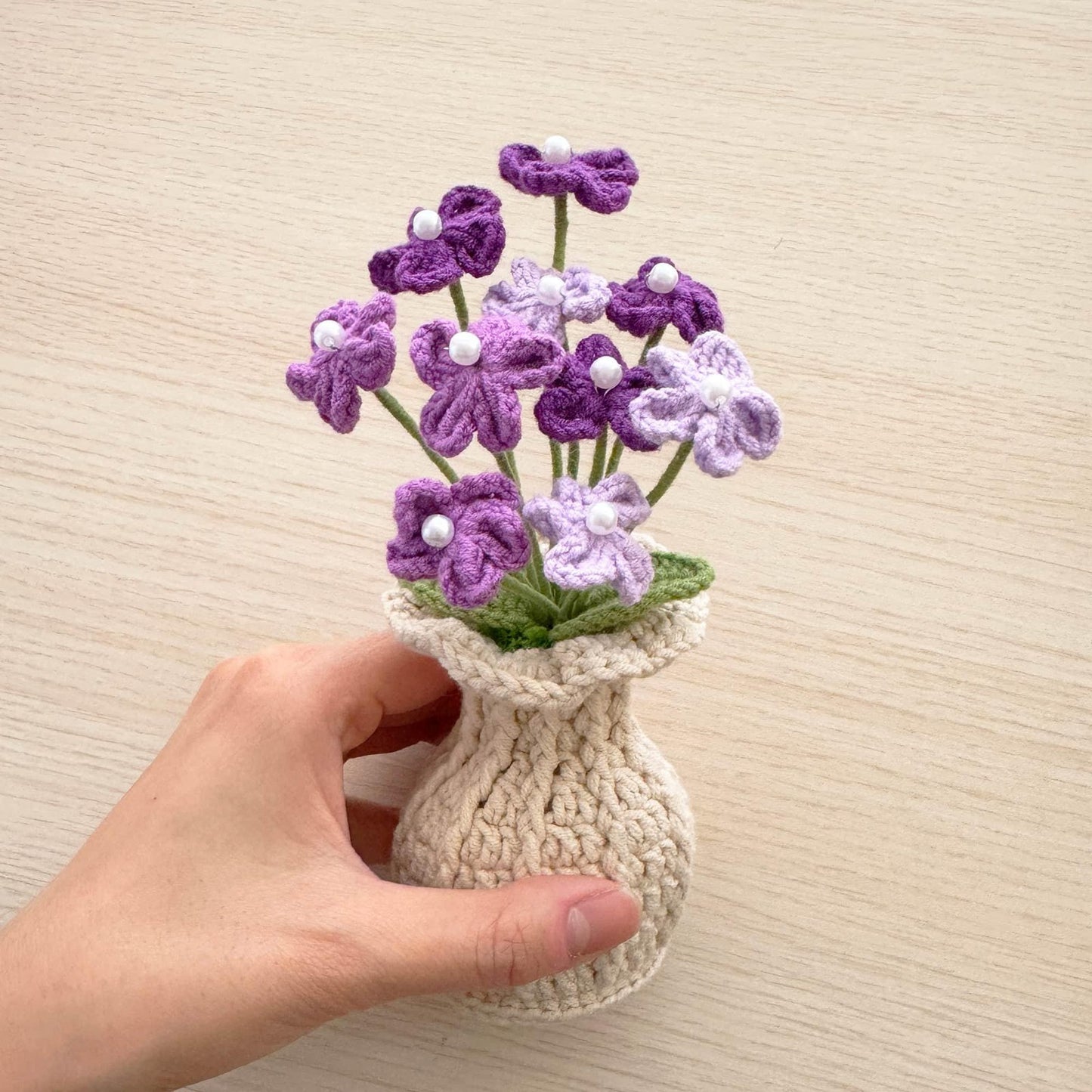 Handmade Crochet Flower Vase: Sunflower, Rose, Forget-Me-Not