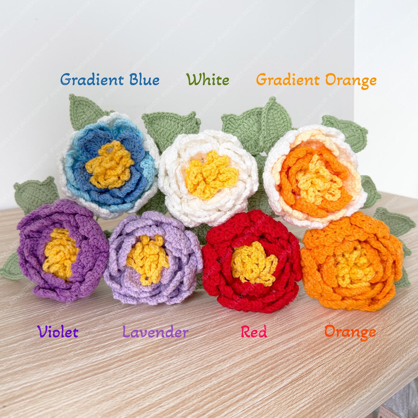 Handmade Crochet Peony Flower Stems (no vase) | Pink | Bouquet | Gift for Mom Girlfriend Teacher | Artificial Plant | Flowers Arrangement