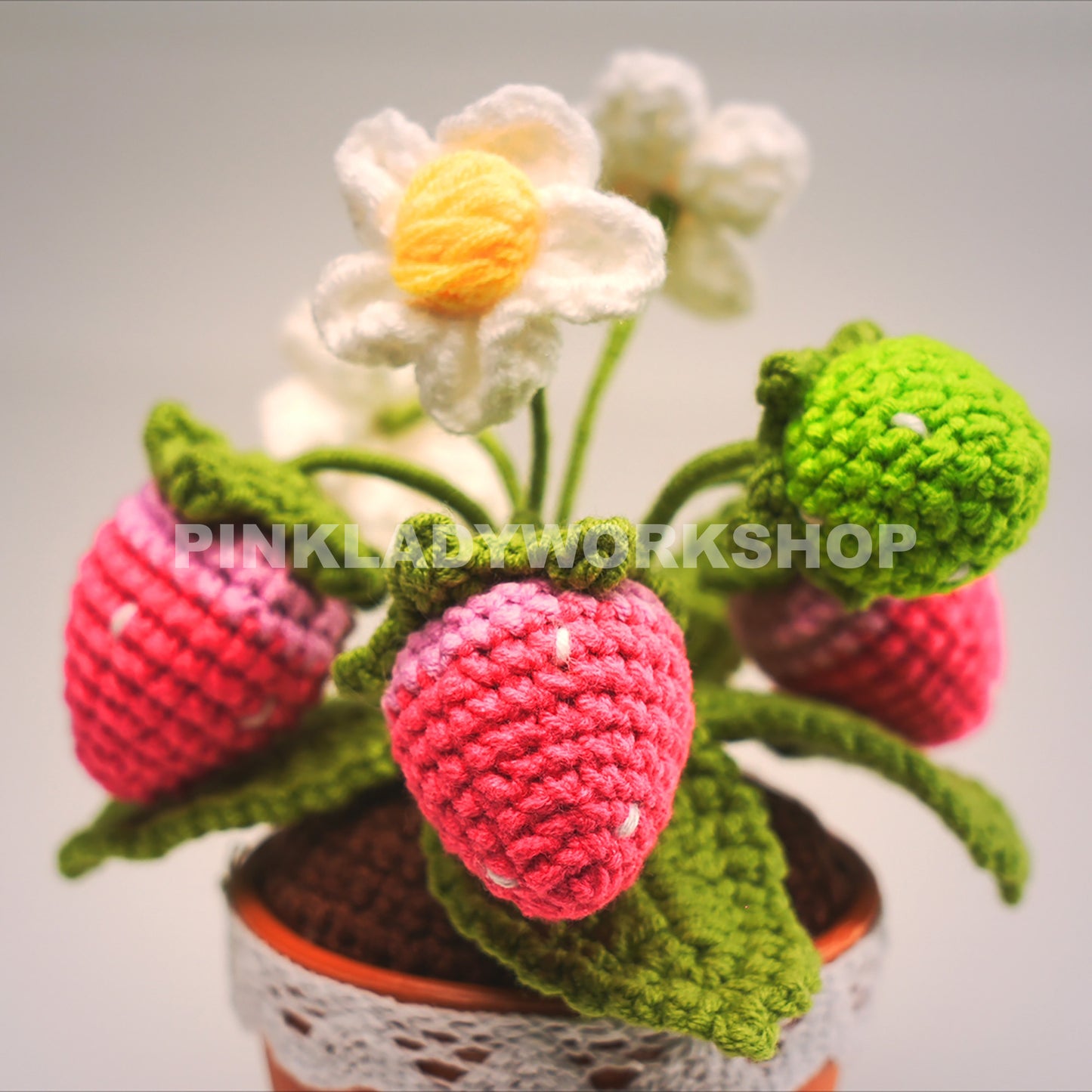 Handmade Crochet Strawberry Pot: Amigurumi Fruit Plush
