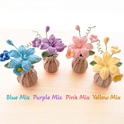 Handmade Crochet Flower Vase: Sunflower, Rose, Forget-Me-Not