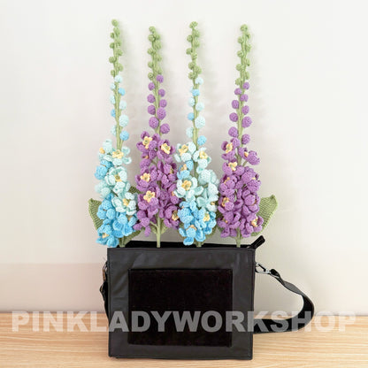 Handmade Crochet Delphinium Larkspur Flower Pot | Blue Floral Decor | Crochet Flowers | Cute Home Decor | Spring Gift | Desk Decoration