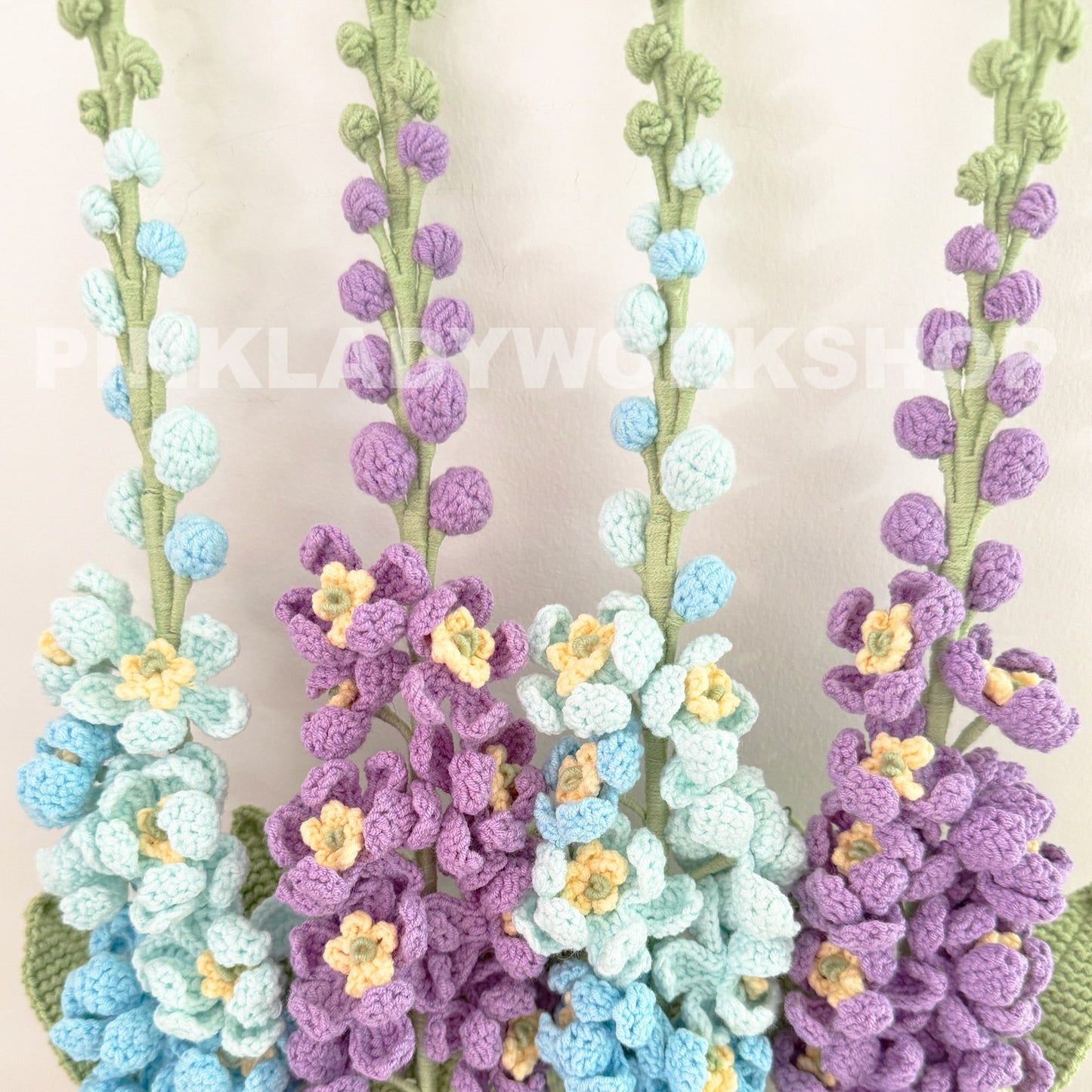 Handmade Crochet Delphinium Larkspur Flower Pot | Blue Floral Decor | Crochet Flowers | Cute Home Decor | Spring Gift | Desk Decoration
