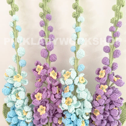Handmade Crochet Delphinium Larkspur Flower Pot | Blue Floral Decor | Crochet Flowers | Cute Home Decor | Spring Gift | Desk Decoration