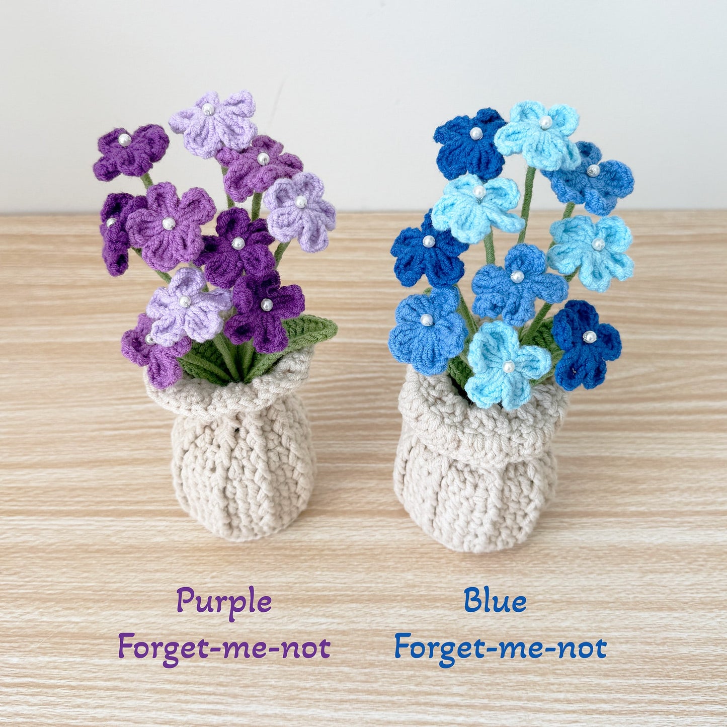 Handmade Crochet Flower Vase: Sunflower, Rose, Forget-Me-Not