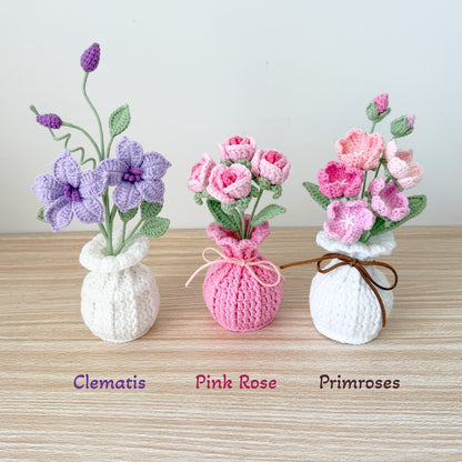 Handmade Crochet Flower Vase: Sunflower, Rose, Forget-Me-Not