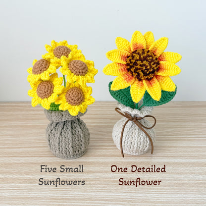 Handmade Crochet Flower Vase: Sunflower, Rose, Forget-Me-Not