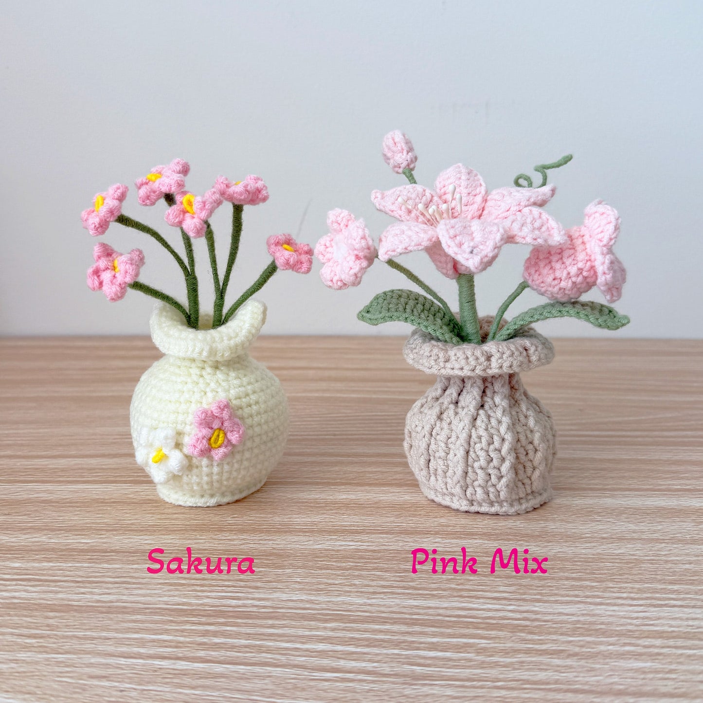 Handmade Crochet Flower Vase: Sunflower, Rose, Forget-Me-Not