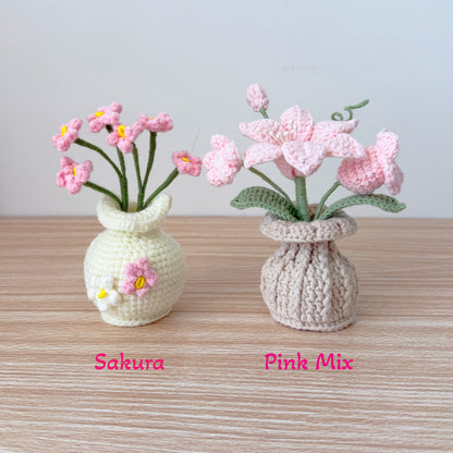 Handmade Crochet Flower Vase: Sunflower, Rose, Forget-Me-Not