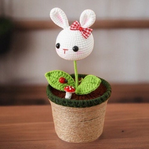 Handmade Crochet Bunny Plant | Crocheted Plant | Easter Decor | Rabbit | Office Desk Home | Cute l Plush | Decorative Plants