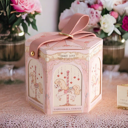 10 Pack Pink | Blue Carousel Favor Box | Wedding | Gift | Party Favor | Candy Box | Bridal | Baby Shower | Birthday | Anniversary