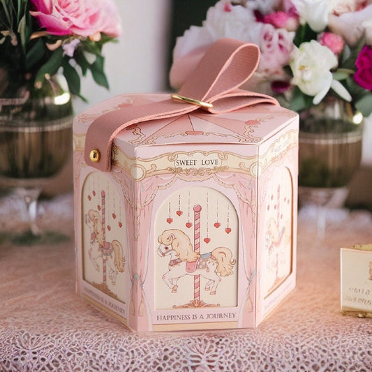 10 Pack Pink | Blue Carousel Favor Box | Wedding | Gift | Party Favor | Candy Box | Bridal | Baby Shower | Birthday | Anniversary