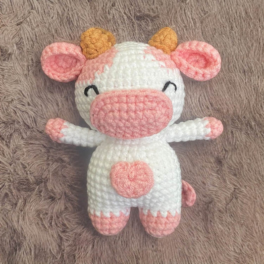 Handmade Crochet Strawberry Cow/Pig | Cute Crochet Toy | Mini Cow Plush | Cow Stuffed Animal | Finished Crochet Toy