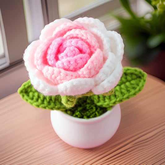 Handmade Finished Crochet Pink Rose Pot | Rose Decor | Cute Crochet Flower | Decorative Plants | Crochet Flowers | Home Decor