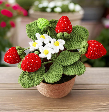 Handmade Finished Crochet Strawberry Pot | Strawberry Decor | Strawberry Crochet Pot | Decorative Plants | Crochet Flowers | Home Decor