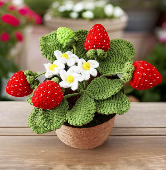 Handmade Finished Crochet Strawberry Pot | Strawberry Decor | Strawberry Crochet Pot | Decorative Plants | Crochet Flowers | Home Decor