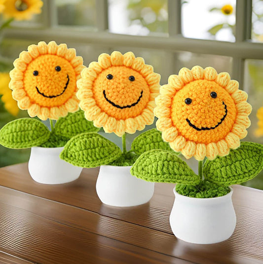 Handmade Finished Crochet Sunflower Pot | Sunflower Decor | Cute Crochet Flower | Decorative Plants | Crochet Flowers | Home Decor