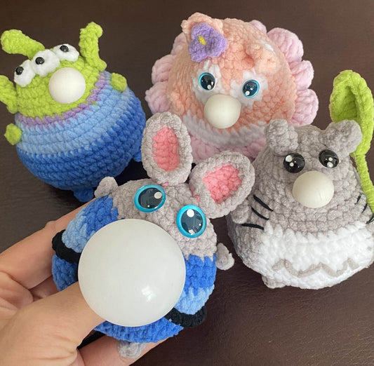 Handmade Finished Crochet Bubble Blowing Squeeze Toys | Cute Mouse Plush | Interactive Toys | Soft Squeezable Toys | Anime Toys