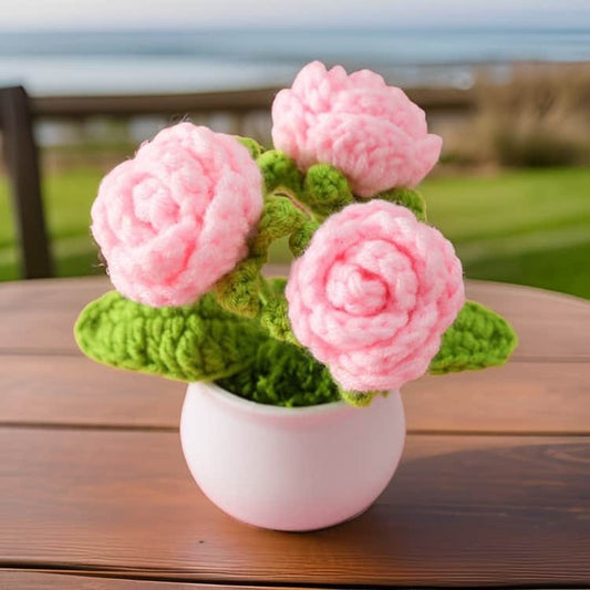 Handmade Finished Crochet Pink Rose Pot | Rose Decor | Cute Crochet Flower | Decorative Plants | Crochet Flowers | Home Decor