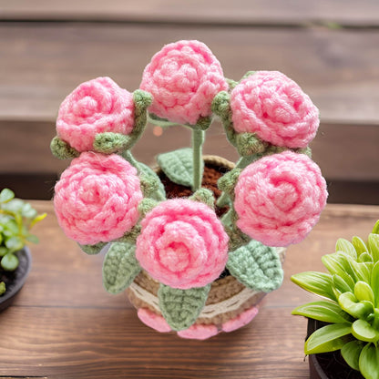 Handmade Finished Crochet Pink Rose Pot | Rose Decor | Cute Crochet Flower | Decorative Plants | Crochet Flowers | Home Decor
