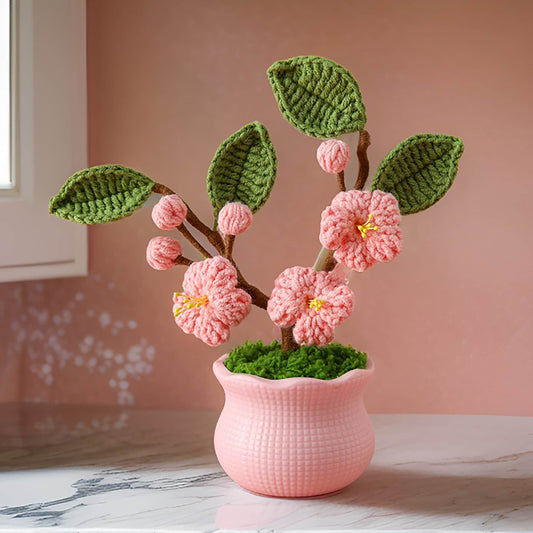 Handmade Finished Crochet Sakura Flower Pot | Home Summer Decor | Cherry Blossoms | Japanese Floral Decoration | Gift Girl Friend Birthday