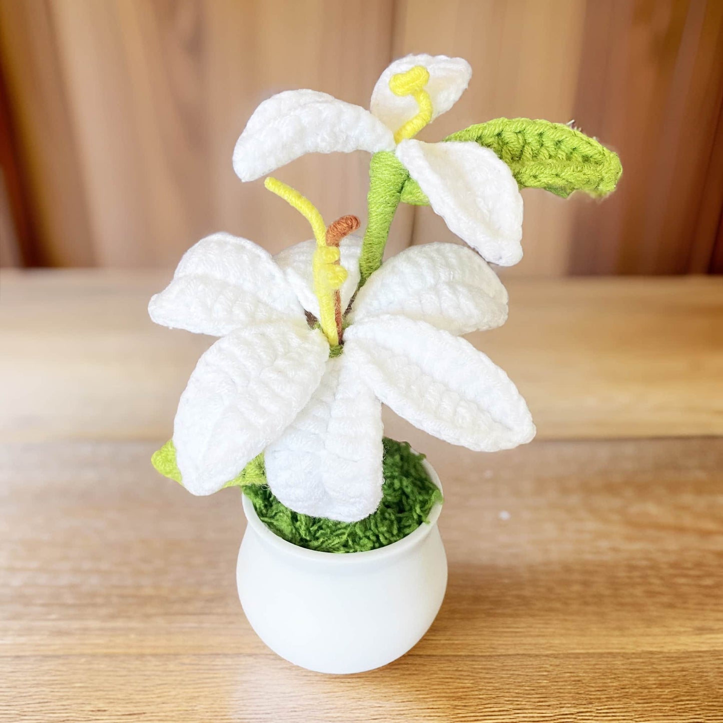 Handmade Crochet White Lily  | Crochet Flower Decor | Crochet Bonsai | Lily Decoration | Handmade Gift | Cute Office Decor