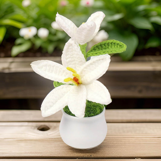 Handmade Crochet White Lily  | Crochet Flower Decor | Crochet Bonsai | Lily Decoration | Handmade Gift | Cute Office Decor