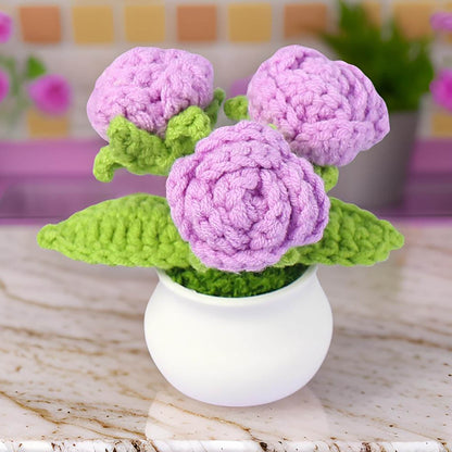 Handmade Finished Crochet Pink Rose Pot | Rose Decor | Cute Crochet Flower | Decorative Plants | Crochet Flowers | Home Decor