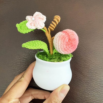 Handmade Crochet Peach Tree | Pink Flower | Green Fruit | Home Decor | Gift | Birthday | Teacher | Student | Girlfriend | Wife | Mother