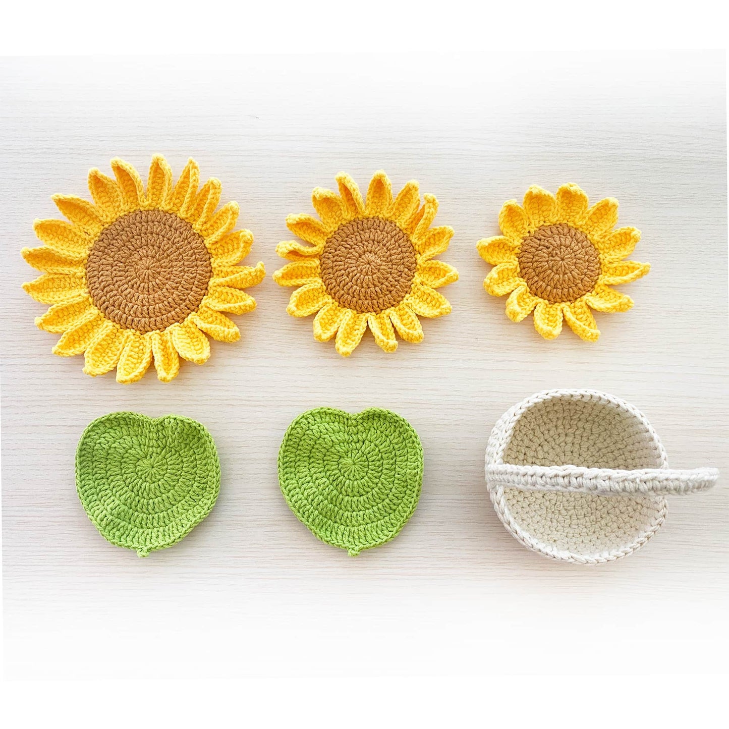 Handmade Coasters 5PCS Crochet Sunflower | Decorative Coasters | Flower Basket Coasters | Crochet Flowers | House Warning Gift