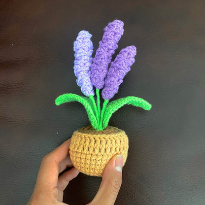 Handmade Finished Crochet Lavender Flower Pot Plants | Purple Home Living Room Desk Decor | Dried Flowers | Present Gift for Mom Girlfriend