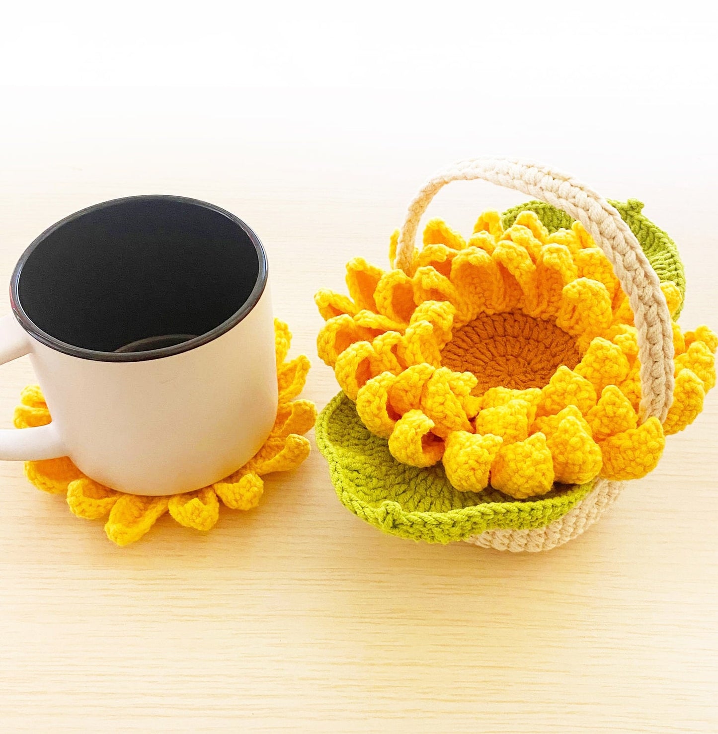 Handmade Crochet Sunflower Coasters: Yarn Decorative Coasters, Set of 5