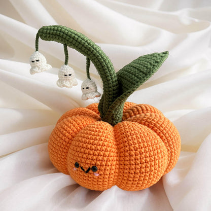 Handmade Crochet Ghost Pumpkin Plushie: Halloween Decor