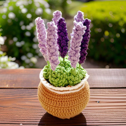 Handmade Finished Crochet Lavender Flower Pot Plants | Purple Home Living Room Desk Decor | Dried Flowers | Present Gift for Mom Girlfriend