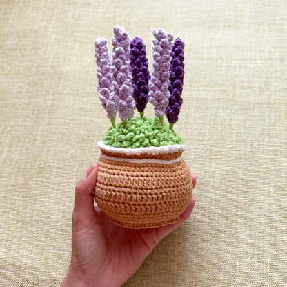 Handmade Finished Crochet Lavender Flower Pot Plants | Purple Home Living Room Desk Decor | Dried Flowers | Present Gift for Mom Girlfriend