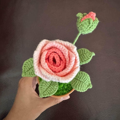 Handmade Crochet Rose Leaf Pot | Pink | Purple | White | Red | Home Decor | Valentine Gift | Girlfriend | Anniversary | Wedding