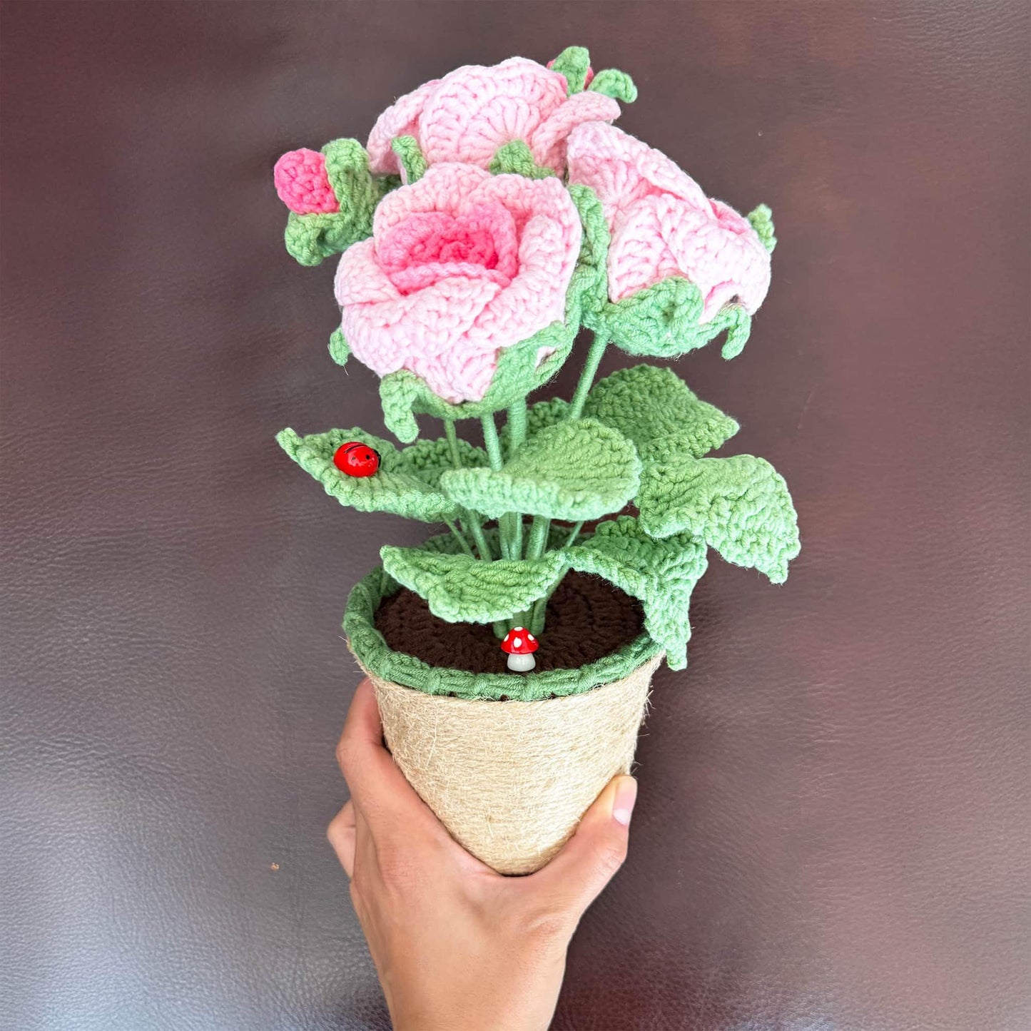 Pre-order Handmade Crochet Pink Rose Pot | Flower | Decorative Plants | Home Decor | Gift For Girlfriend Wife Valentine | Anniversary