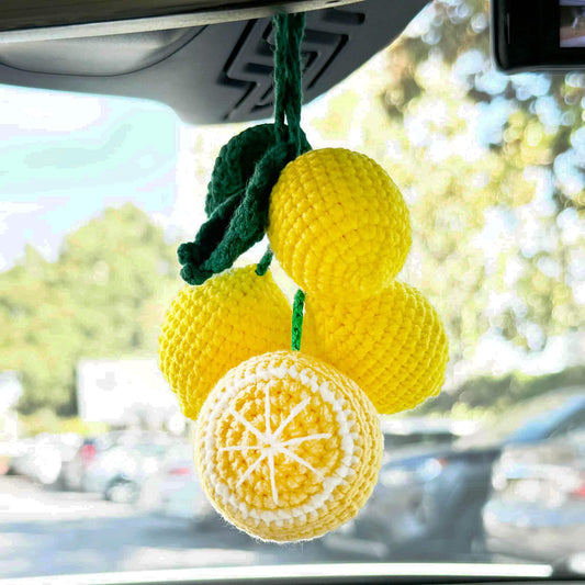 Handmade Finished Crochet Lemon Car Decor | Keychain | Backpack | Plants Car Accessary | Ornament | Yellow Green | Summer Decor