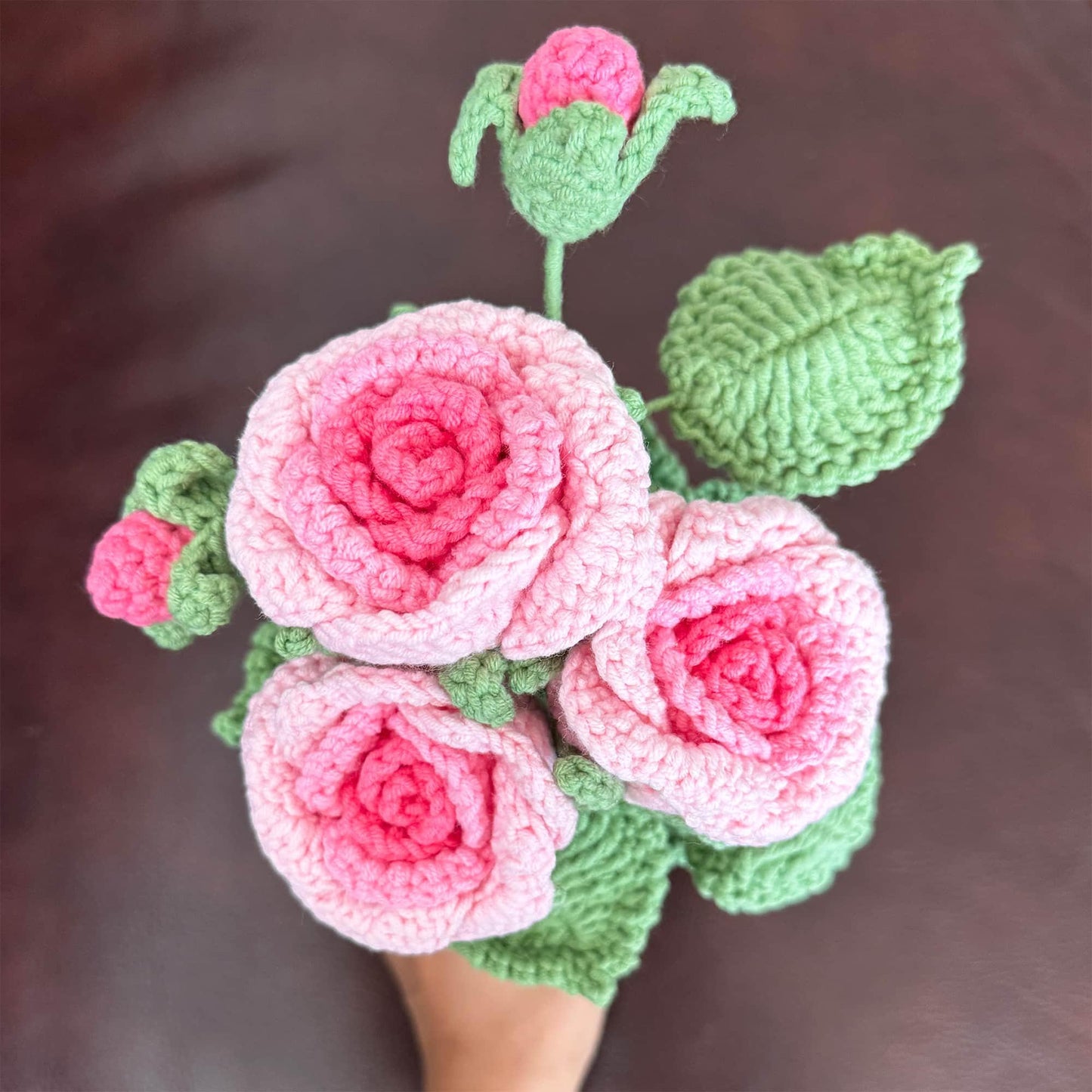 Handmade Crochet Pink Rose Pot | Flower | Decorative Plants | Home Decor | Gift For Girlfriend Wife Valentine | Anniversary