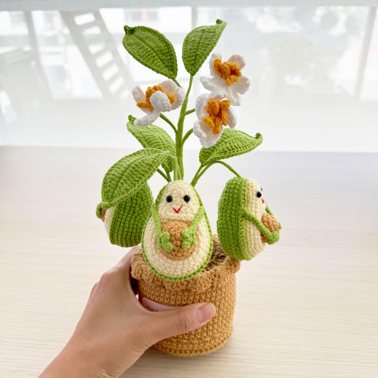 Handmade Crochet Avocado Tree | Crocheted Flower Fruit Pot | Green White | Decorative Plant | Home Decor | Christmas Gift
