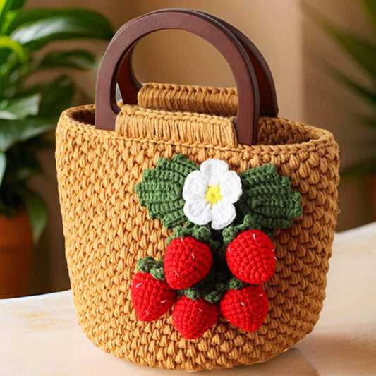 Handmade Crochet Strawberry Purse | Clutch | Red Green Beige | Craft Present | Spacious Purse | Kawaii Cute | Fruit | Vintage