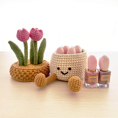 Handmade Tulip Plush | Jewelry Box | Phone Holder | Organizer | Pink Green | Plant Flower Container | Birthday | Christmas